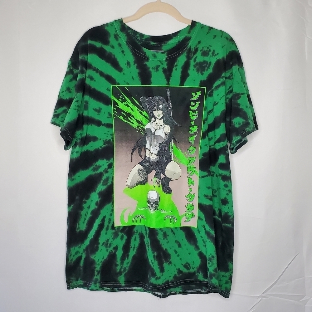 Zombie Makeout Club Cotton Tee Size Large Hot Topic Green Tie-Dye Anime Shirt - Picture 10 of 10